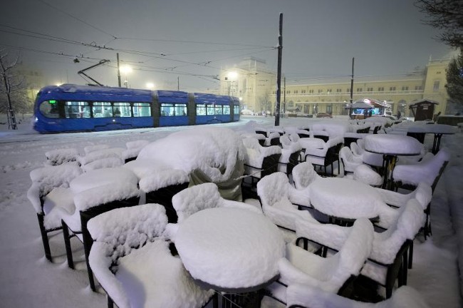 Снегопад в столице Хорватии