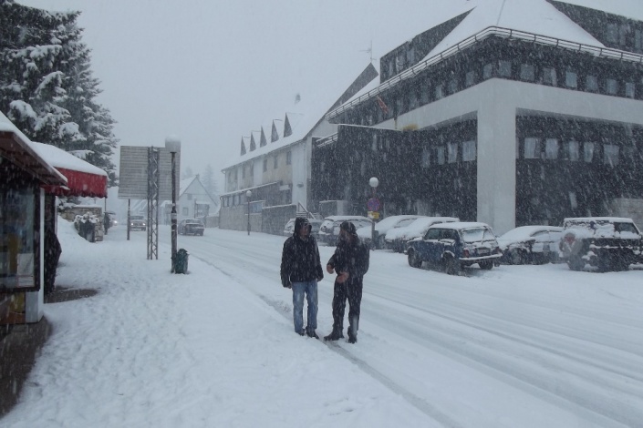 Первый снегопад в Жабляке осенью 2015 г.