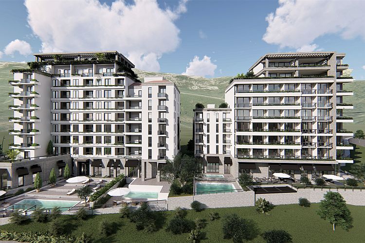 Двухкомнатная квартира в новом комплексе на берегу моря в Бечичи, Черногория